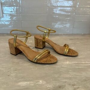 Gold Strappy Block Heel Sandals